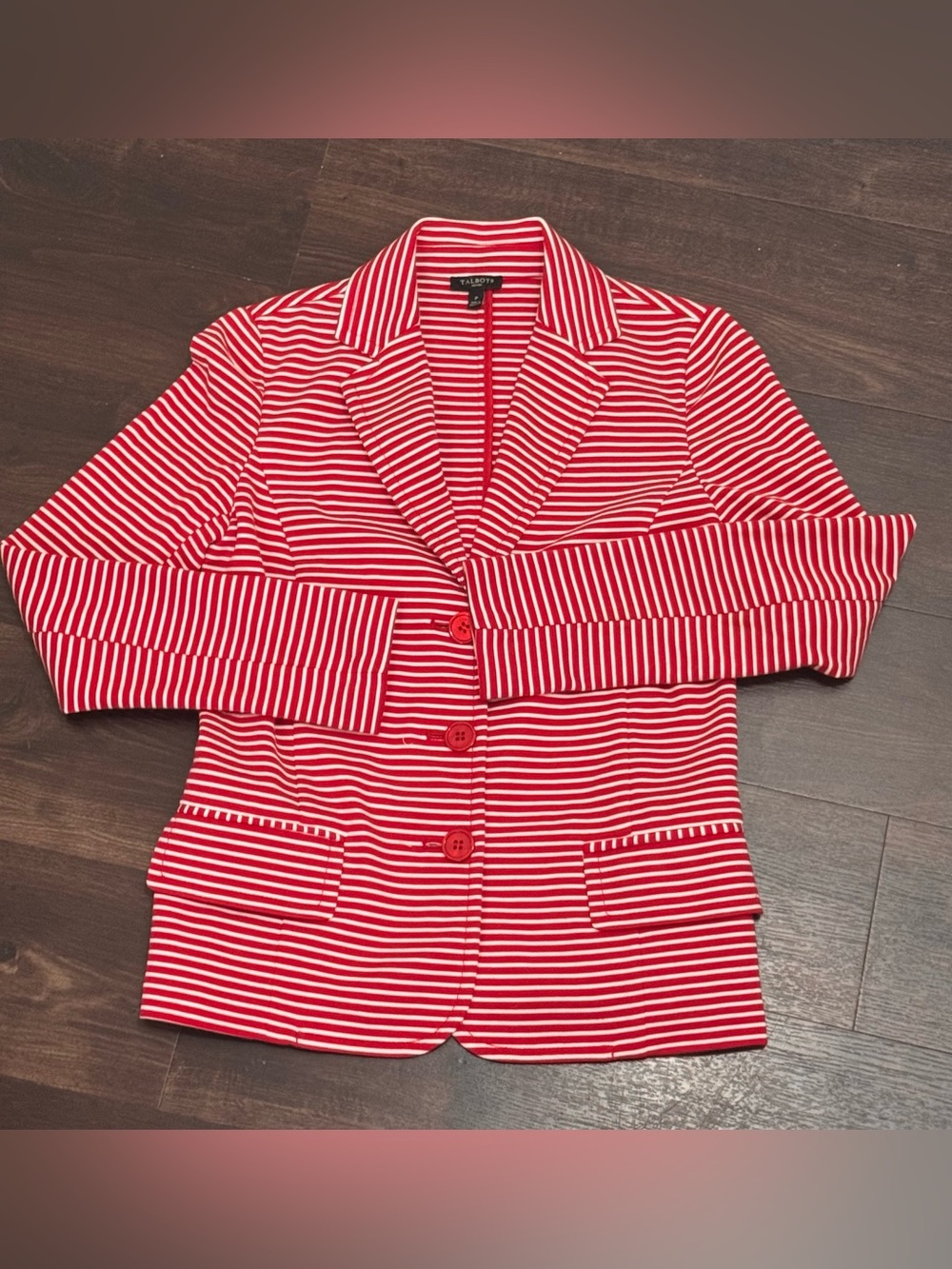 Talbots Red & White Striped Knit Cotton Blazer Jacket